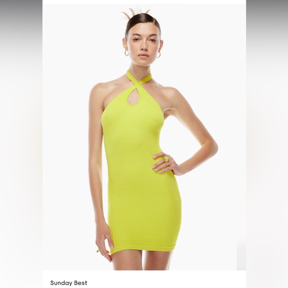 NWT Aritzia Sunday Best Amie Dress, Sexy Halter Neck Mini Dress, Pear Greens - Picture 3 of 9